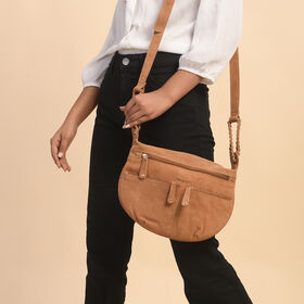 Crossbody Tasche aus 100% echtem Leder, Gr&ouml;&szlig;e 33x3,8x25,4 cm, Hellbraun