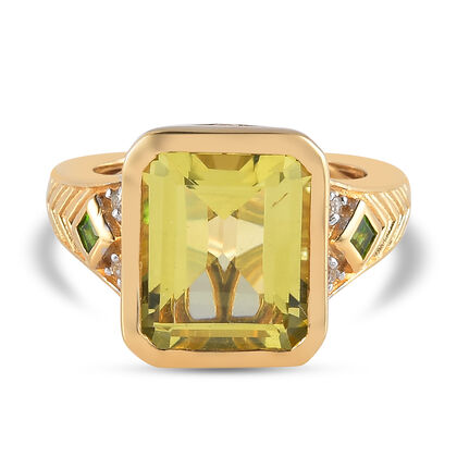 Ouro Verde-Quarz und Natürlicher Chromdiopsid Ring 925 Silber vergoldet (Größe 16.00)