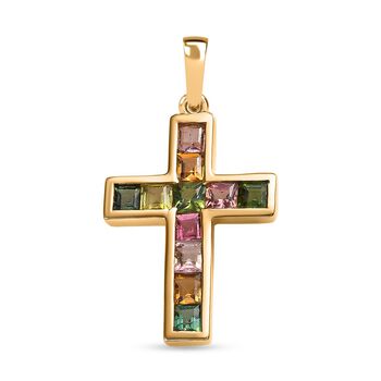 AA Mehrfarbig-Turmalin Anh&auml;nger 925 Silber 750 Gelbgold Vermeil ca. 1,44 ct.