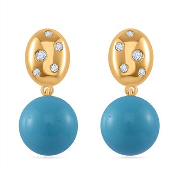 Sleeping Beauty T&uuml;rkis farbe Muschelperle (12 mm), Moissanit Ohrringe 925 Silber vergoldet