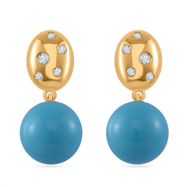 Sleeping Beauty T&uuml;rkis farbe Muschelperle (12 mm), Moissanit Ohrringe 925 Silber vergoldet