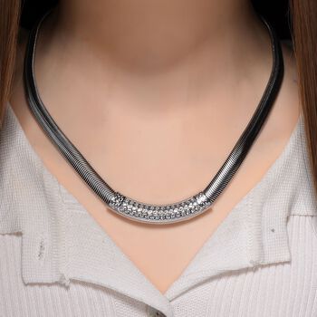 Wei&szlig;e Kristall 50+5cm Halskette in Silberton