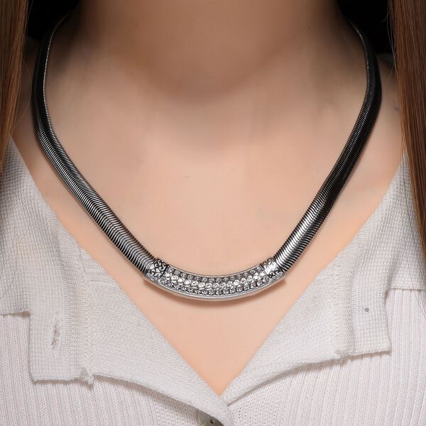 Wei&szlig;e Kristall 50+5cm Halskette in Silberton image number 1