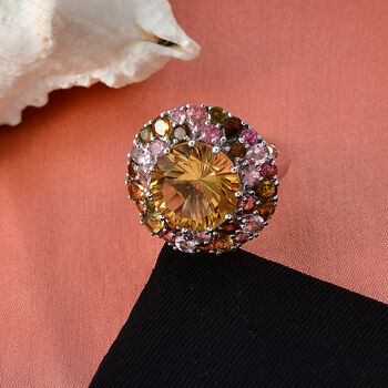 D'Joy AA Citrin, Mehrfarbig-Turmalin Ring 925 Silber rhodiniert (Gr&ouml;&szlig;e 20.00) ca. 10,59 ct