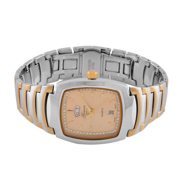 GENOA  - Eleganz Uhr mit Mond- und Wochenanzeige, Japanisches Uhrwerk und Wei&szlig;em Kristallzifferblatt, Reiner Edelstahl, Bicolor, 20 cm image number 5