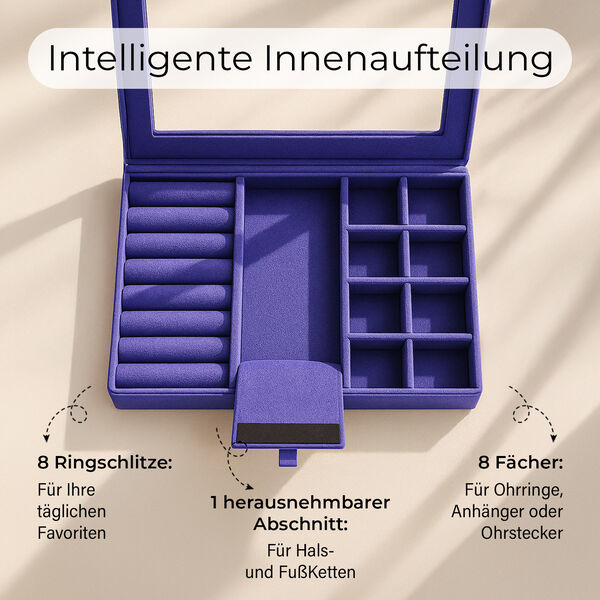 Samt Schmuckbox mit 5 Silberputztüchern, 20x15x5cm, Lila image number 4