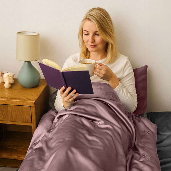 Serenity Night 100% Maulbeerseide Seidendecke mit 350gsm Seidenf&uuml;llung, 135x200cm, Lavendel image number 2