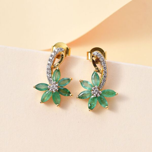 1,82 ct. Kagem sambische Smaragd und Zirkon Ohrringe image number 2