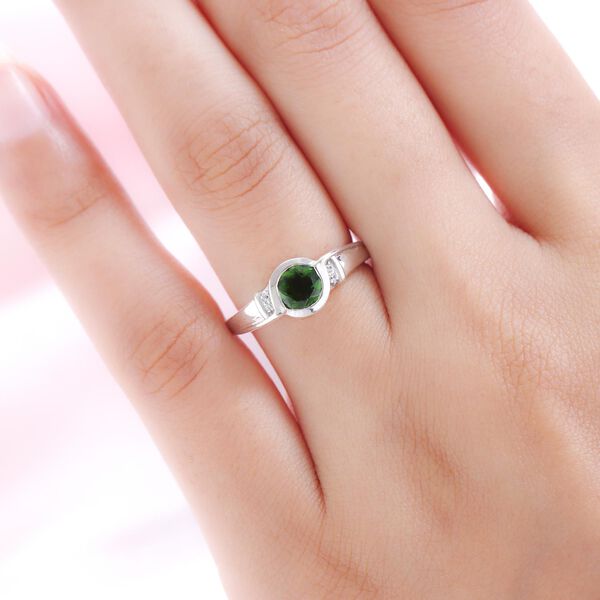 Natürlicher Chromdiopsid und weißer Zirkon-Ring, 925 Silber platiniert  ca. 0,89 ct image number 3