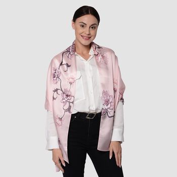 LA MAREY - 100 % nat&uuml;rlicher, bedruckter Maulbeerseiden-Schal in Geschenkbox, 55x170 cm, Rosa Goldmuster