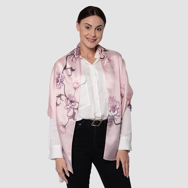 LA MAREY: Bedruckter Schal aus 100 %  Maulbeerseide, Schn&ouml;rkelmuster, inkl. Geschenkbox, Rosa-Gold image number 0