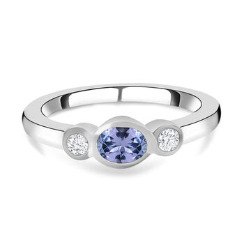 Tansanit und wei&szlig;er Zirkon-Ring, 925 Silber platiniert (Gr&ouml;&szlig;e 16.00) ca. 0,55 ct
