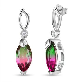 D’joy Wassermelonen Quarz Triplette, Weißer Zirkon Ohrringe 925 Silber rhodiniert ca. 5,78 ct.