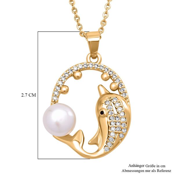 Weißer Süßwasserperle und Zirkonia-Anhänger mit 50+7cm Kette in Goldton image number 6