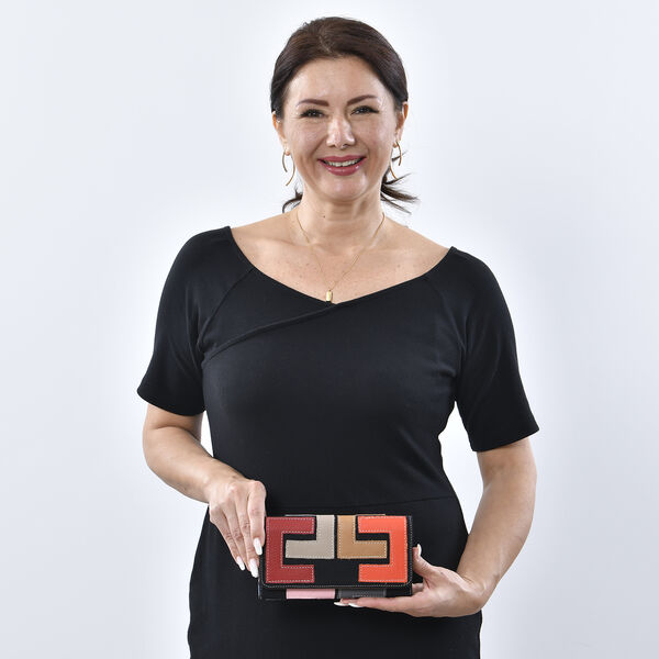 Chaos by Elsie: Patchwork Brieftasche aus 100% echtem Leder mit RFID Schutz, Rot und Orange image number 2