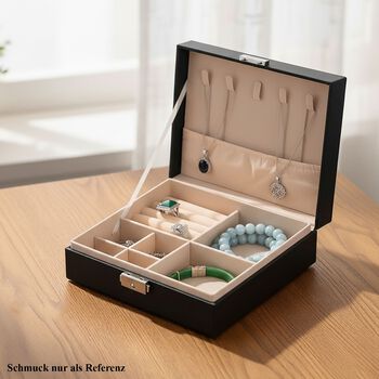 Schmuck Aufbewahrungsbox mit Haken, abschlie&szlig;bar mit Schl&uuml;ssel, 6 F&auml;cher, 19x17x6,8cm, Schwarz