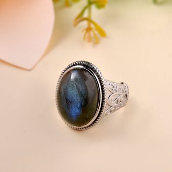 Labradorit Ring, 316L Edelstahl , (Gr&ouml;&szlig;e 19.00) ca. 13.73 ct