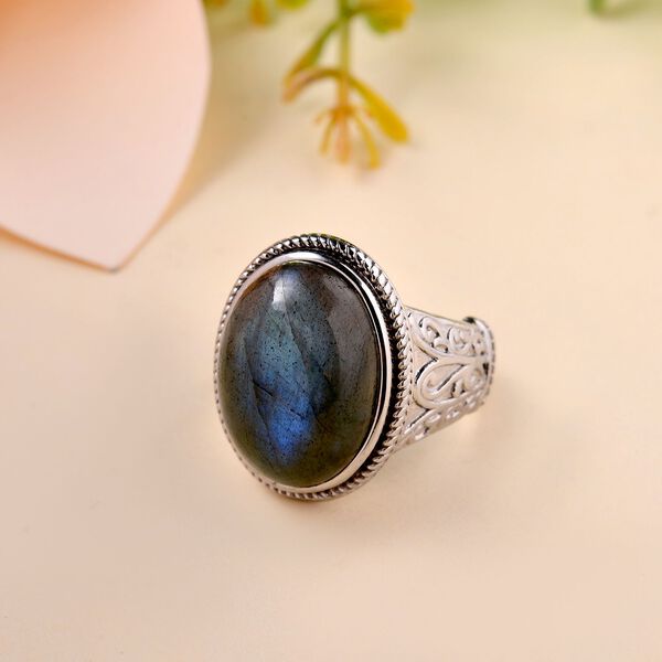 Labradorit Ring, 316L Edelstahl , (Gr&ouml;&szlig;e 19.00) ca. 13.73 ct image number 2