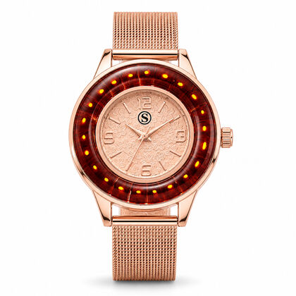 STRADA Uhr mit Murano Stil Glas Besatz, PC21S japanisches Uhrwerk, Edelstahl, Rot, Ros&eacute;goldfarben