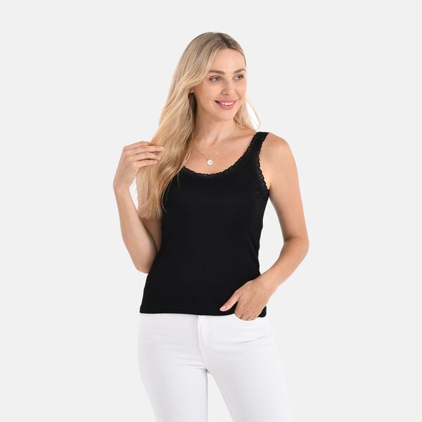 Seidentop aus Maulbeerseide mit Spitzenbesatz am Ausschnitt, Größe L, 43×58cm, Schwarz image number 4