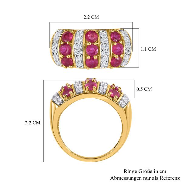 Afrikanischer Rubin (Fissure gefüllt), weißer Zirkon Ring, 925 Silber vergoldet (Größe 20.00) ca. 1.94 ct image number 7