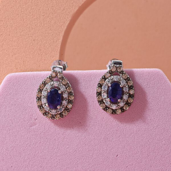 D'Joy Masoala Saphir (Fissure gef&uuml;llt), Kaffee Zirkon Ohrringe 925 Silber rhodiniert ca. 2,73 ct. image number 1