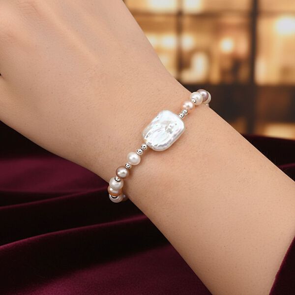 Mehrfarbiges Süßwasserperle 15,85+3,5cm Armband image number 2