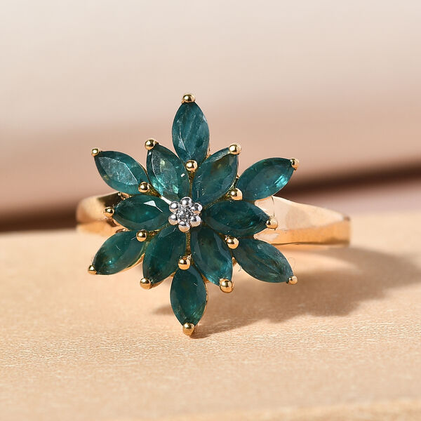 Grandidierit und Zirkon Blumen-Ring, 925 Silber vergoldet  ca. 1,77 ct image number 2