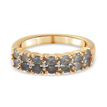 Alexandrit und Zirkon halb Band-Ring, 925 Silber Gelbgold Vermeil (Gr&ouml;&szlig;e 21.00) ca. 0.81 ct