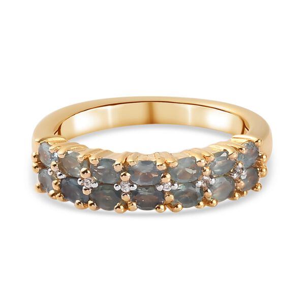 Alexandrit und Zirkon Half Band Ring 925 Silber Gelbgold Vermeil