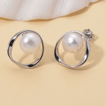 Wei&szlig;e S&uuml;&szlig;wasser Perle Ohrringe, 925 Silber rhodiniert