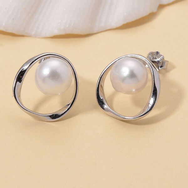 Wei&szlig;e S&uuml;&szlig;wasser Perle Ohrringe, 925 Silber rhodiniert image number 1