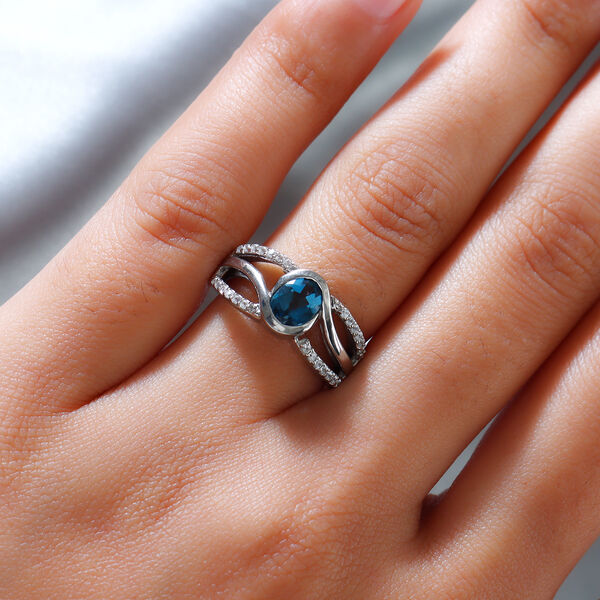 London Blauer Topas und Zirkon Ring 925 Silber Platin-Überzug image number 3