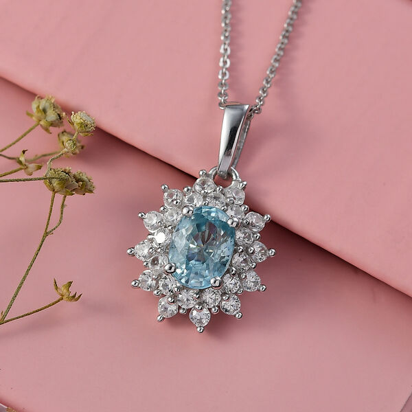 D'Joy AA blauer und wei&szlig;er Zirkon Anh&auml;nger mit 50cm Kette - 3,08 ct. image number 1