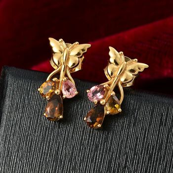 D joy Mehrfarbige-Turmalin Ohrringe 925 Silber 750 Gelb Vergoldet ca. 0.80 ct