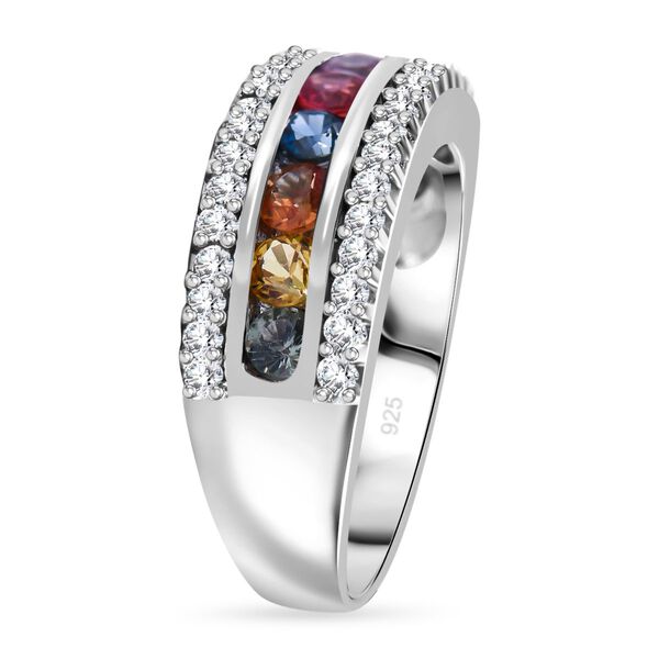 AAA Mehrfarbiger Saphir, Weißer Zirkon Ring, 925 Silber rhodiniert, (Größe 19.00) ca. 1.90 ct image number 2