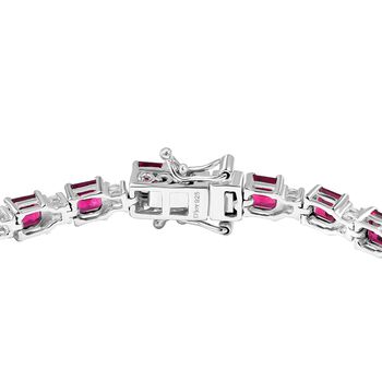 D'Joy Nat&uuml;rlicher Rhodolith Granat, Wei&szlig;er Zirkon Armband ca. 19 cm 925 Silber rhodiniert ca. 14.43 ct