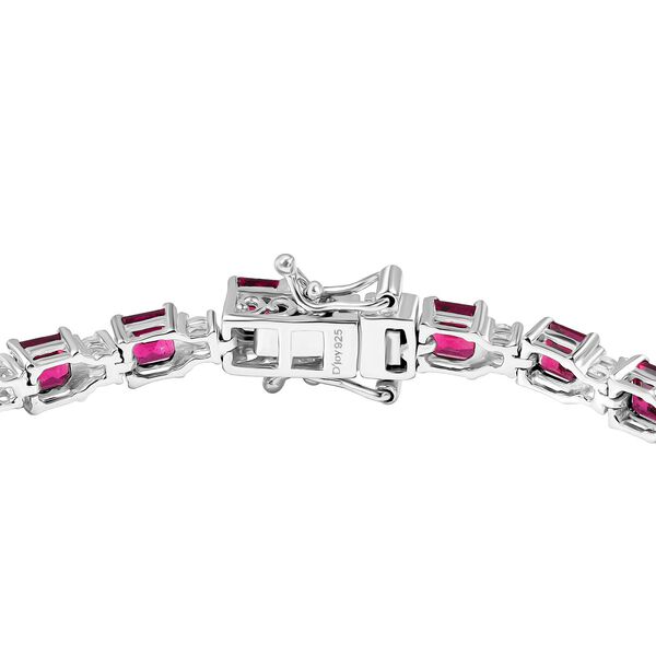 D'Joy Nat&uuml;rlicher Rhodolith Granat, Wei&szlig;er Zirkon Armband ca. 19 cm 925 Silber rhodiniert ca. 14.43 ct image number 4