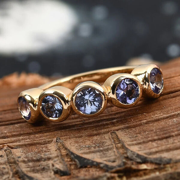 Tansanit 5 Stein Ring 925 Silber 585 Vergoldet image number 2