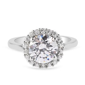 LUSTRO STELLA Hergestellt mit ZIRKONIA Halo Ring 925 Silber Platin-Überzug (Größe 16.00) ca. 3,71 ct