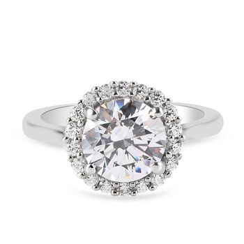 LUSTRO STELLA - feinster Zirkonia Halo-Ring, 925 Silber platiniert (Gr&ouml;&szlig;e 16.00) ca. 3,71 ct