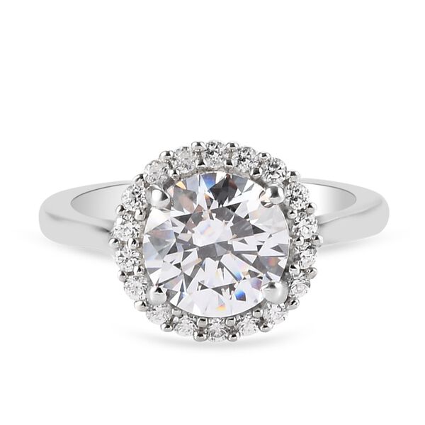 LUSTRO STELLA Hergestellt mit ZIRKONIA Halo Ring 925 Silber Platin-&Uuml;berzug (Gr&ouml;&szlig;e 16.00) ca. 3,71 ct