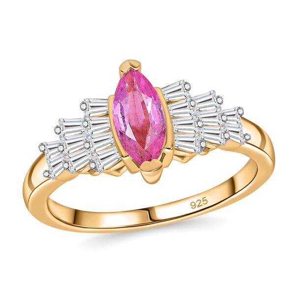 AAA Ilakaka Rosa Saphir (Fissure gefüllt), Moissanit Ring 925 Silber 750 Gelbgold Vermeil (Größe 20.00) ca. 1,17 ct image number 4