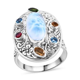 Royal Bali - Larimar, Natürlicher Chromdiopsid Ring 925 Silber (Größe 18.00) ca. 7.03 ct