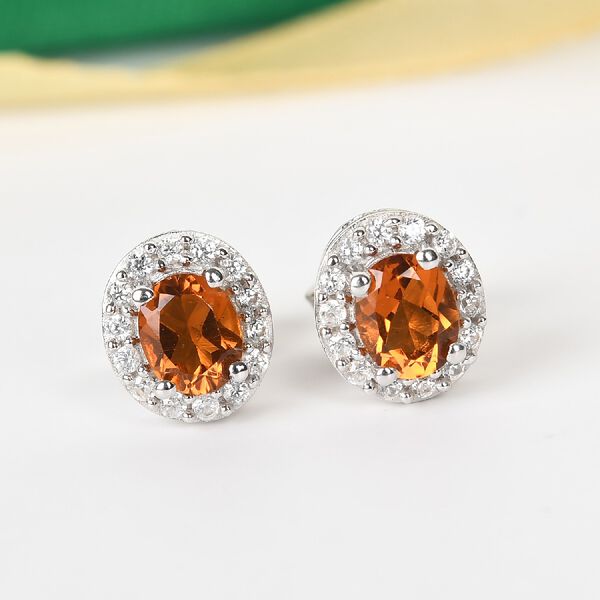 Madira Citrin und Zirkon Ohrstecker 925 Silber platiniert 0,85 Ct image number 2