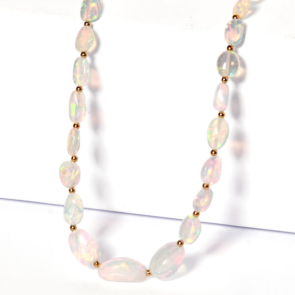 D'Joy AAA Nat&uuml;rlicher, &auml;thiopischer Welo Opal Halskette ca. 45 cm 925 Silber 750 Gelbgold vermeil ca. 40,00 ct.