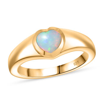 AA Nat&uuml;rlicher, &auml;thiopischer Welo Opal Ring 925 Silber 750 Gelb Vergoldet (Gr&ouml;&szlig;e 20.00) ca. 0,55 ct