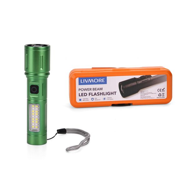 LIVMORE 6 in 1 LED-Taschenlampen aus Metall mit SOS Funktion, wiederaufladbar, 14x3,5 cm, Gr&uuml;n image number 6