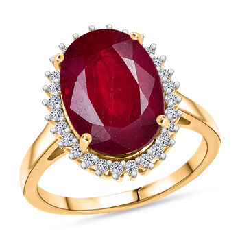 LUXURIANT - AA Niassa Rubin, Lab Grown Diamant Ring 925 Silber 750 Gelbgold Vermeil (Gr&ouml;&szlig;e 18.00) ca. 8.95 ct