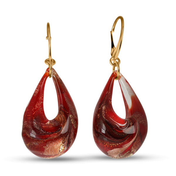 IL MURANO DI FRANCESCA - Rotes DROP Ohrringe 925 Silber 750 Gelb Vergoldet